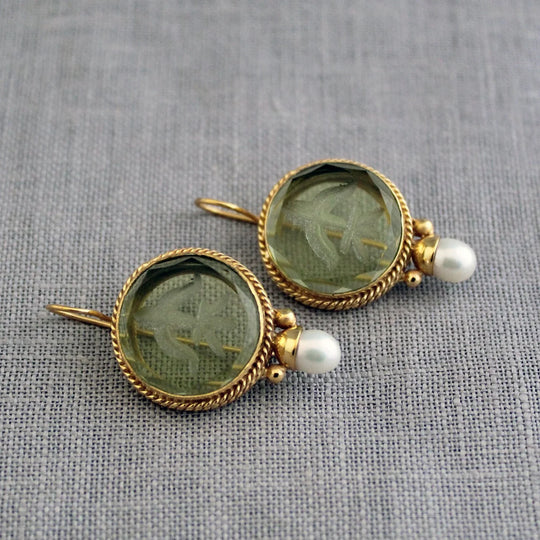 Amelia - Rounded Green Stone Pearl Earrings