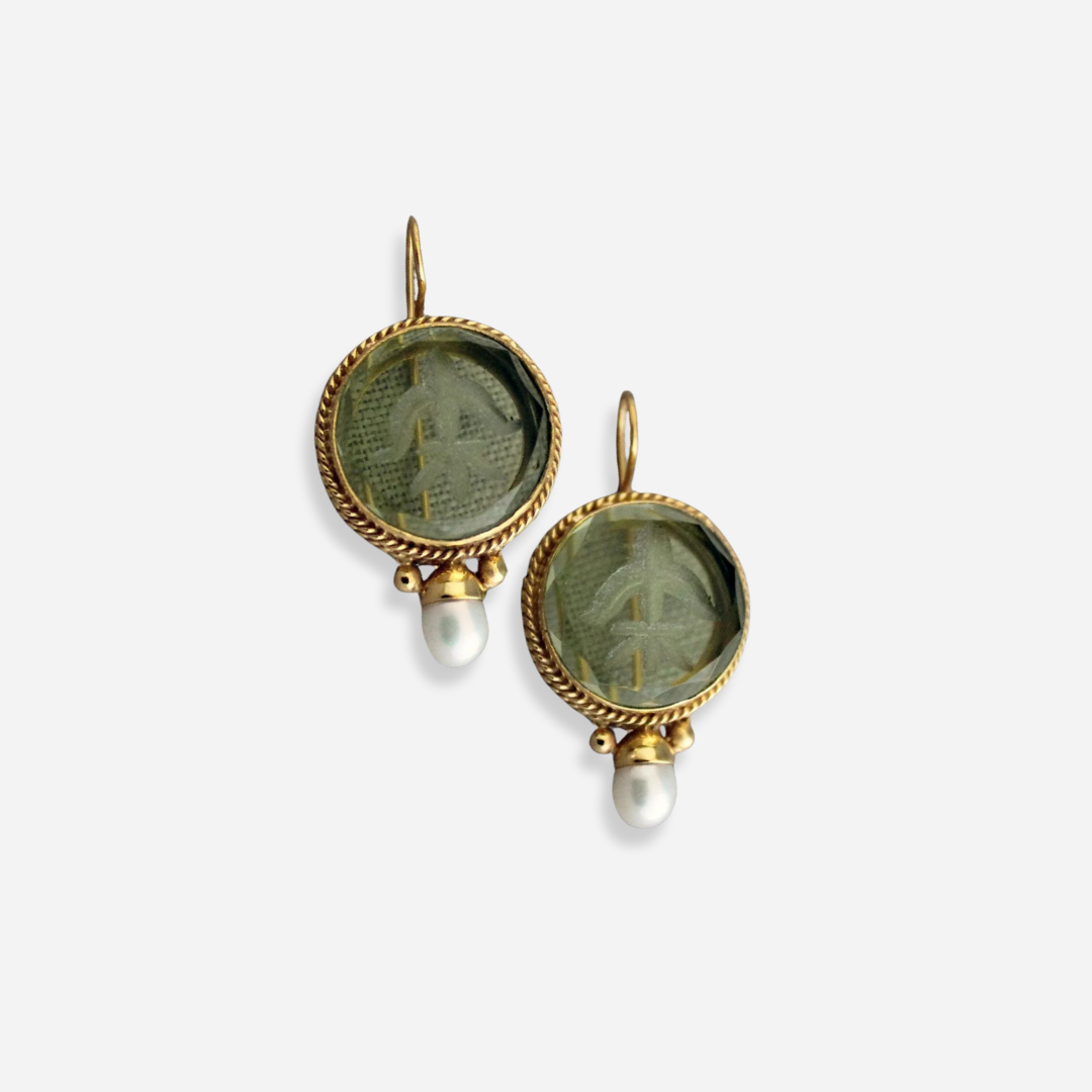 Shailey - Vintage Pearl & Green Earings