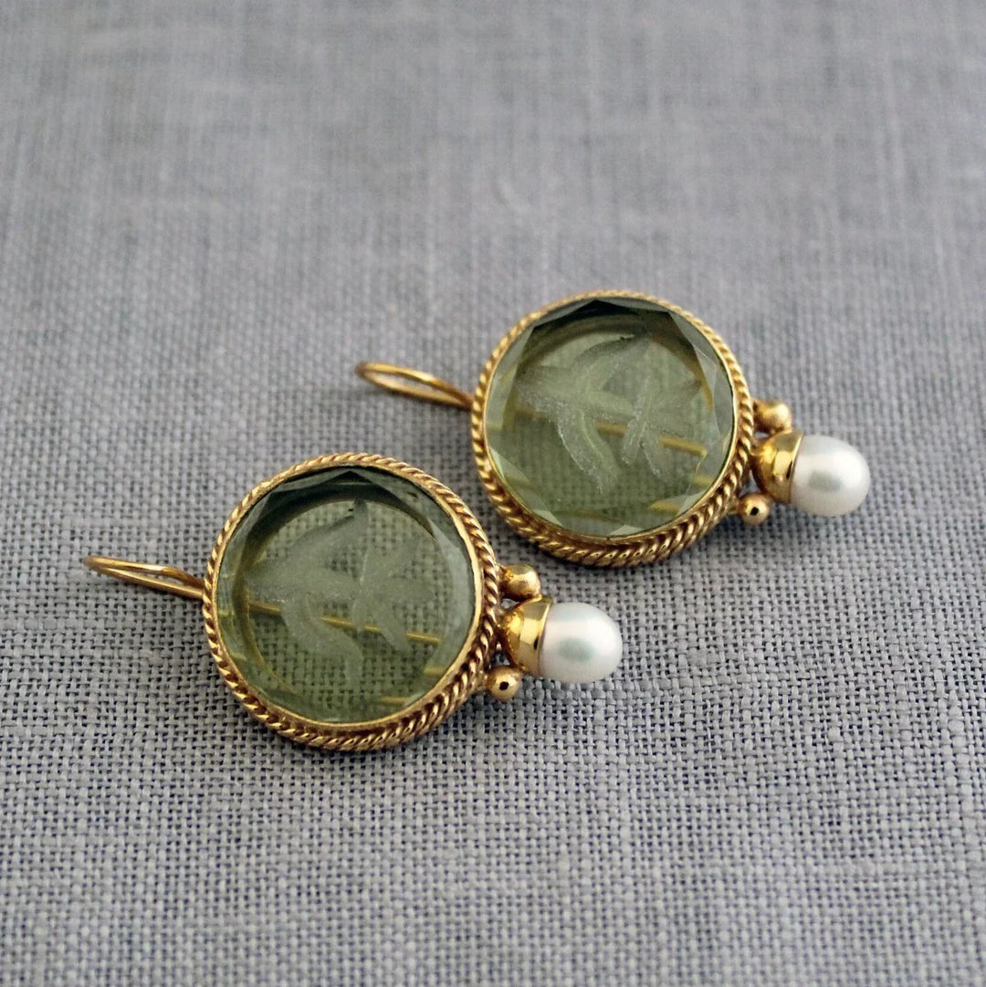 Shailey - Vintage Pearl & Green Earings