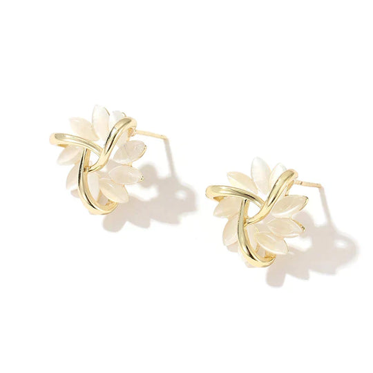 Courtney - Opal Petal Stud Earrings in Gold