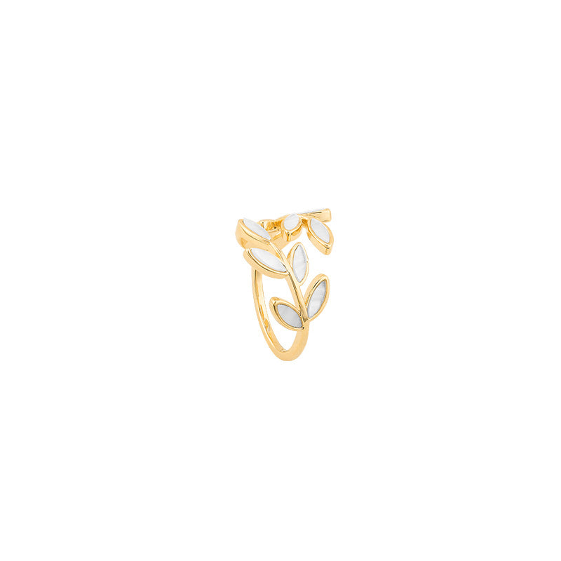 Milly - White Opal Leaf Adjustable Ring in Gold