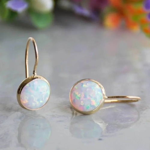 Eveline - Vintage Opal Stone Gold Earrings