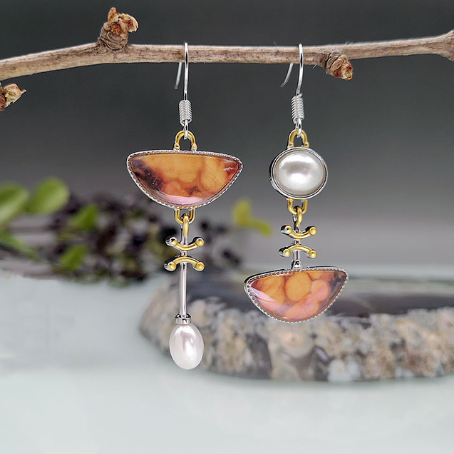 Abigail - Vintage Natural Orange Stone Earrings