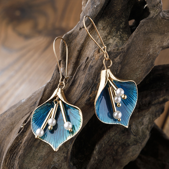 Liora - Vintage Blue Lotus Silver Earrings