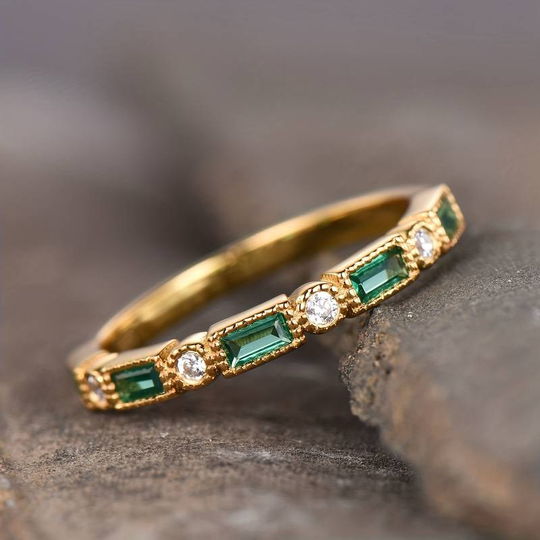 Alexia - Green Inlaid Zirconia Gold Ring